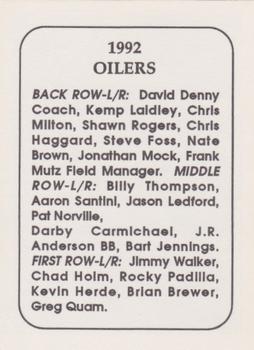 1992 Peninsula Oilers #2 Team Photo Back