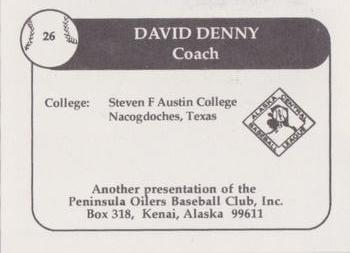 1992 Peninsula Oilers #6 David Denny Back