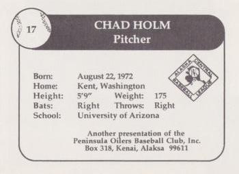1992 Peninsula Oilers #10 Chad Holm Back
