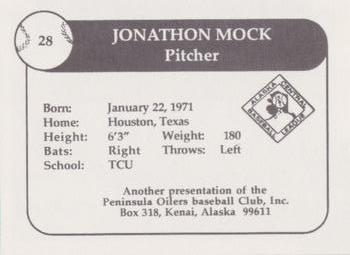 1992 Peninsula Oilers #11 Jonathon Mock Back