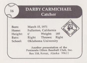 1992 Peninsula Oilers #12 Darby Carmichael Back