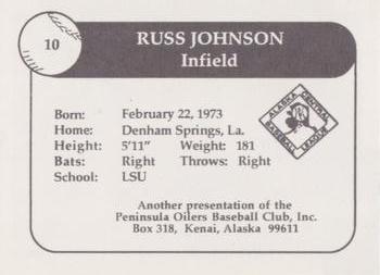 1992 Peninsula Oilers #22 Russ Johnson Back