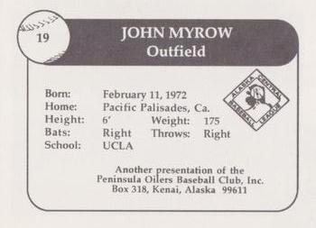 1992 Peninsula Oilers #23 John Myrow Back