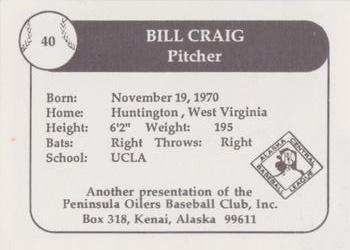 1992 Peninsula Oilers #24 Bill Craig Back