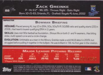 2009 Bowman Chrome - X-Fractors #88 Zack Greinke Back