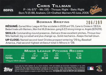 2009 Bowman Draft Picks & Prospects - Blue #BDP21 Chris Tillman Back