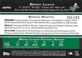 2009 Bowman Draft Picks & Prospects - Blue #BDP43 Brent Leach Back