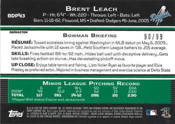 2009 Bowman Draft Picks & Prospects - Chrome Blue Refractors #BDP43 Brent Leach Back