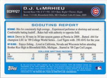 2009 Bowman Draft Picks & Prospects - Chrome Prospects #BDPP27 D.J. LeMahieu Back