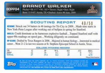 2009 Bowman Draft Picks & Prospects - Chrome Prospects Gold Refractors #BDPP34 Brandt Walker Back