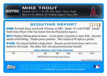 2009 Bowman Draft Picks & Prospects - Chrome Prospects Gold Refractors #BDPP89 Mike Trout Back