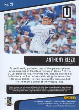 2020 Panini Chronicles - Unparalleled #21 Anthony Rizzo Back