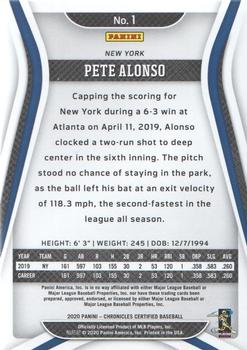 2020 Panini Chronicles - Certified Green #1 Pete Alonso Back