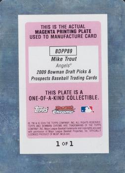 2009 Bowman Draft Picks & Prospects - Chrome Prospects Printing Plates Magenta #BDPP89 Mike Trout Back