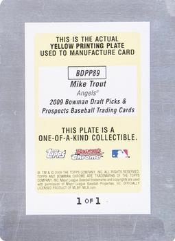 2009 Bowman Draft Picks & Prospects - Chrome Prospects Printing Plates Yellow #BDPP89 Mike Trout Back