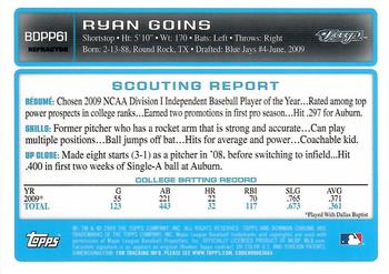 2009 Bowman Draft Picks & Prospects - Chrome Prospects Purple Refractors #BDPP61 Ryan Goins Back