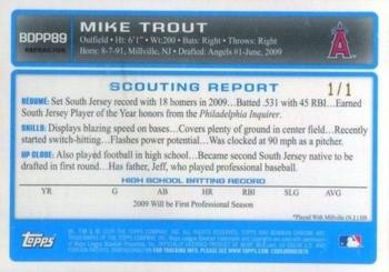 2009 Bowman Draft Picks & Prospects - Chrome Prospects SuperFractors #BDPP89 Mike Trout Back