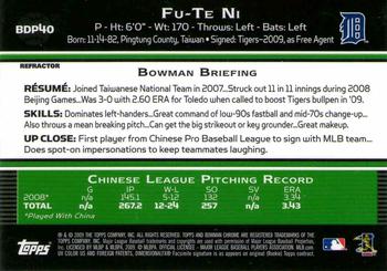 2009 Bowman Draft Picks & Prospects - Chrome Refractors #BDP40 Fu-Te Ni Back