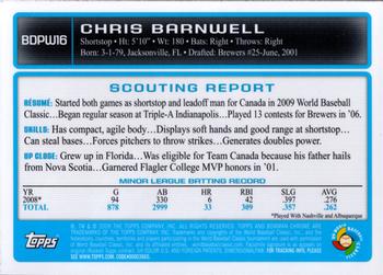 2009 Bowman Draft Picks & Prospects - Chrome WBC Prospects #BDPW16 Chris Barnwell Back