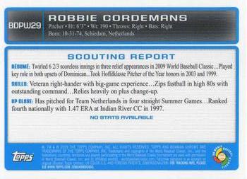 2009 Bowman Draft Picks & Prospects - Chrome WBC Prospects #BDPW29 Robbie Cordemans Back