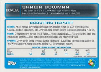 2009 Bowman Draft Picks & Prospects - Chrome WBC Prospects Refractors #BDPW28 Shawn Bowman Back