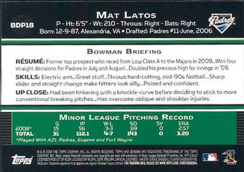 2009 Bowman Draft Picks & Prospects - Gold #BDP18 Mat Latos Back