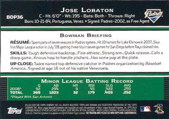 2009 Bowman Draft Picks & Prospects - Gold #BDP36 Jose Lobaton Back