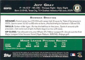 2009 Bowman Draft Picks & Prospects - Gold #BDP51 Jeff Gray Back