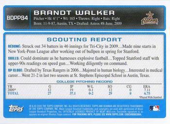 2009 Bowman Draft Picks & Prospects - Prospects #BDPP34 Brandt Walker Back