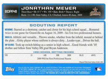2009 Bowman Draft Picks & Prospects - Prospects #BDPP41 Jonathan Meyer Back