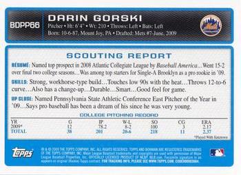 2009 Bowman Draft Picks & Prospects - Prospects #BDPP66 Darin Gorski Back