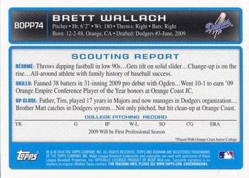 2009 Bowman Draft Picks & Prospects - Prospects #BDPP74 Brett Wallach Back