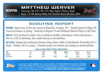 2009 Bowman Draft Picks & Prospects - Prospects Gold #BDPP15 Matthew Weaver Back