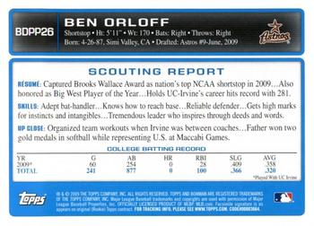 2009 Bowman Draft Picks & Prospects - Prospects Gold #BDPP26 Ben Orloff Back