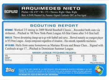 2009 Bowman Draft Picks & Prospects - WBC Prospects #BDPW12 Arquimedes Nieto Back