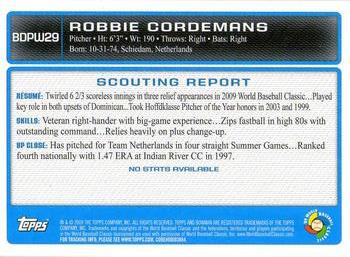 2009 Bowman Draft Picks & Prospects - WBC Prospects #BDPW29 Robbie Cordemans Back