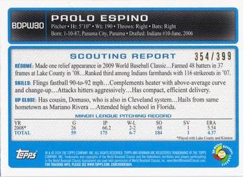2009 Bowman Draft Picks & Prospects - WBC Prospects Blue #BDPW30 Paolo Espino Back