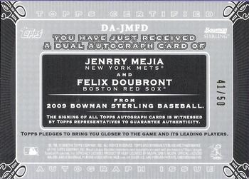 2009 Bowman Sterling - Dual Autographs Gold Refractors #DA-JMFD Jenrry Mejia / Felix Doubront Back