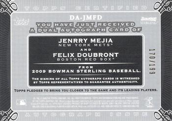 2009 Bowman Sterling - Dual Autographs Refractors #DA-JMFD Jenrry Mejia / Felix Doubront Back