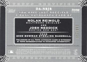 2009 Bowman Sterling - Dual Autographs Refractors #DA-NRJR Nolan Reimold / Josh Reddick Back