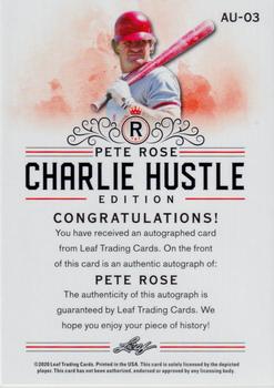2020 Leaf Pete Rose Charlie Hustle Edition - Autographs #AU-03 Pete Rose Back