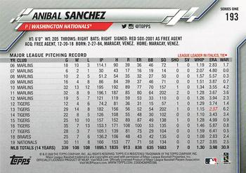 2020 Topps - Gold Star #193 Anibal Sanchez Back