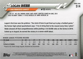 2020 Topps - Gold Star #514 Logan Webb Back