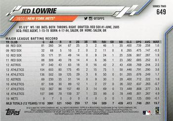 2020 Topps - Gold Star #649 Jed Lowrie Back
