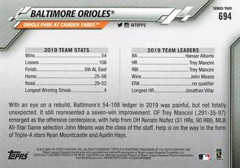 2020 Topps - Gold Star #694 Baltimore Orioles Back