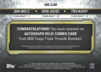 2020 Topps Triple Threads - Triple Threads Autograph Relic Combo #ARC-SJM John Smoltz / David Justice / Fred McGriff Back