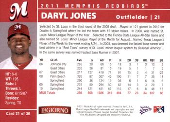 2011 MultiAd Memphis Redbirds #21 Daryl Jones Back