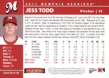 2011 MultiAd Memphis Redbirds #29 Jess Todd Back