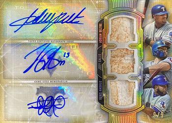 2020 Topps Triple Threads - Touch 'Em All Autograph Relic #TEMT-AJE Adrian Beltre / Joey Gallo / Elvis Andrus Front