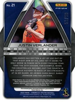 2020 Panini Chronicles - Spectra Swatches Neon Blue #21 Justin Verlander Back
